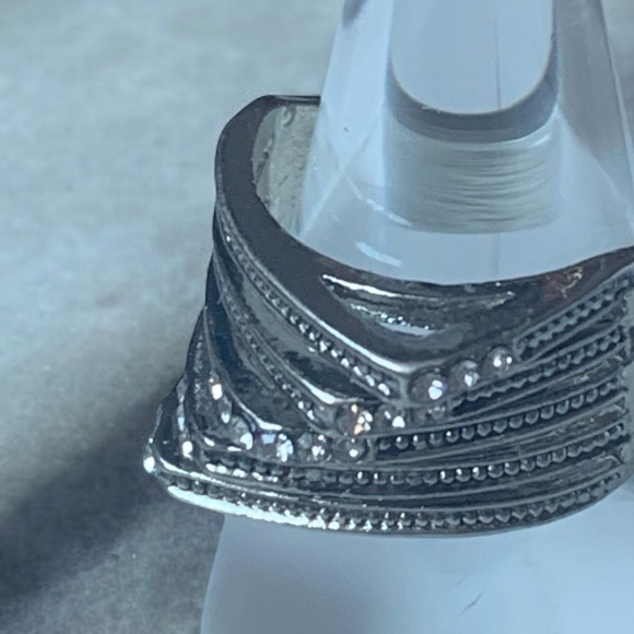 MIM Futuristic Silver Plated Modernist 5 Rows Triangular Fashion Ring Jewelry - Picture 8 of 11